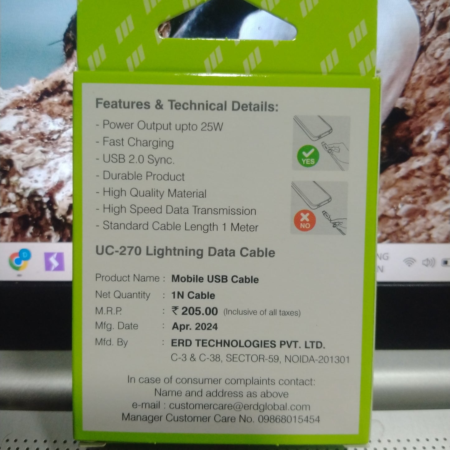 ERD UC-70/UC-270 Lighting Data Cable/IPhone Cable