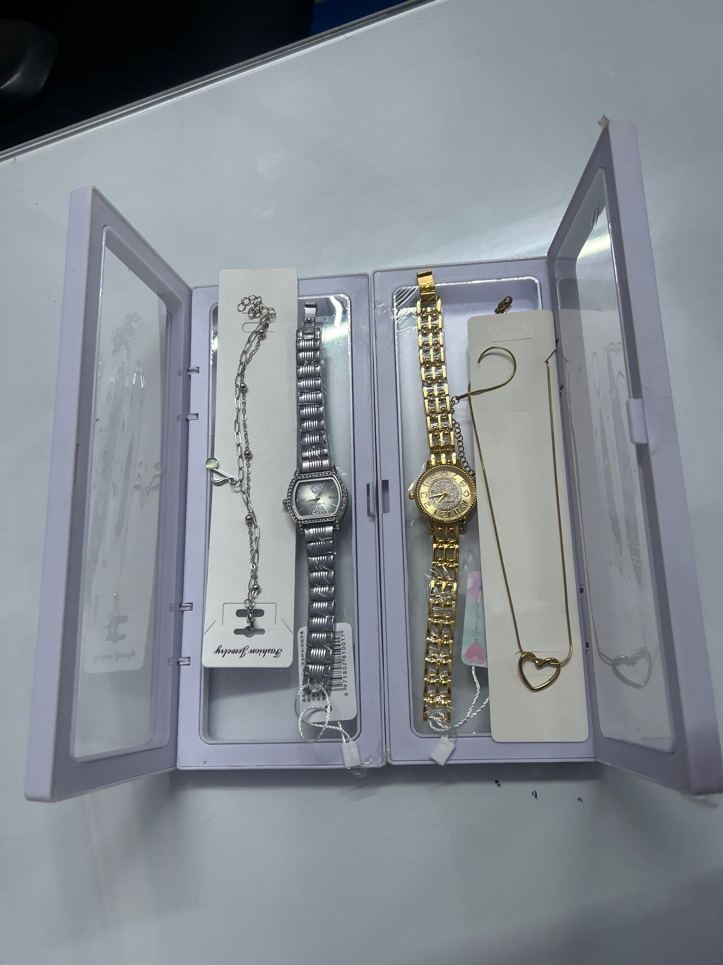 Luxury Gold And Silver Chain Watch with Pendant Set for Women