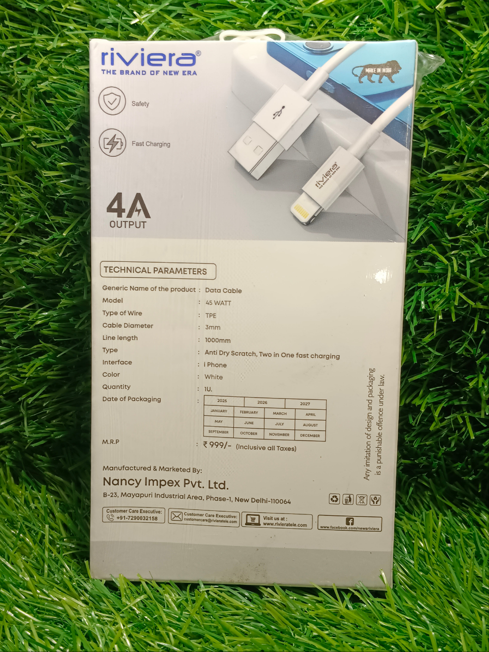 Riviera 45W white plus usb to iphone Cable