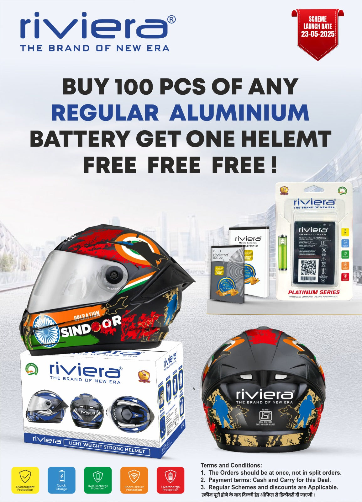 Riviera X200 Battery 100 pic battery with mission sindoor helmet free