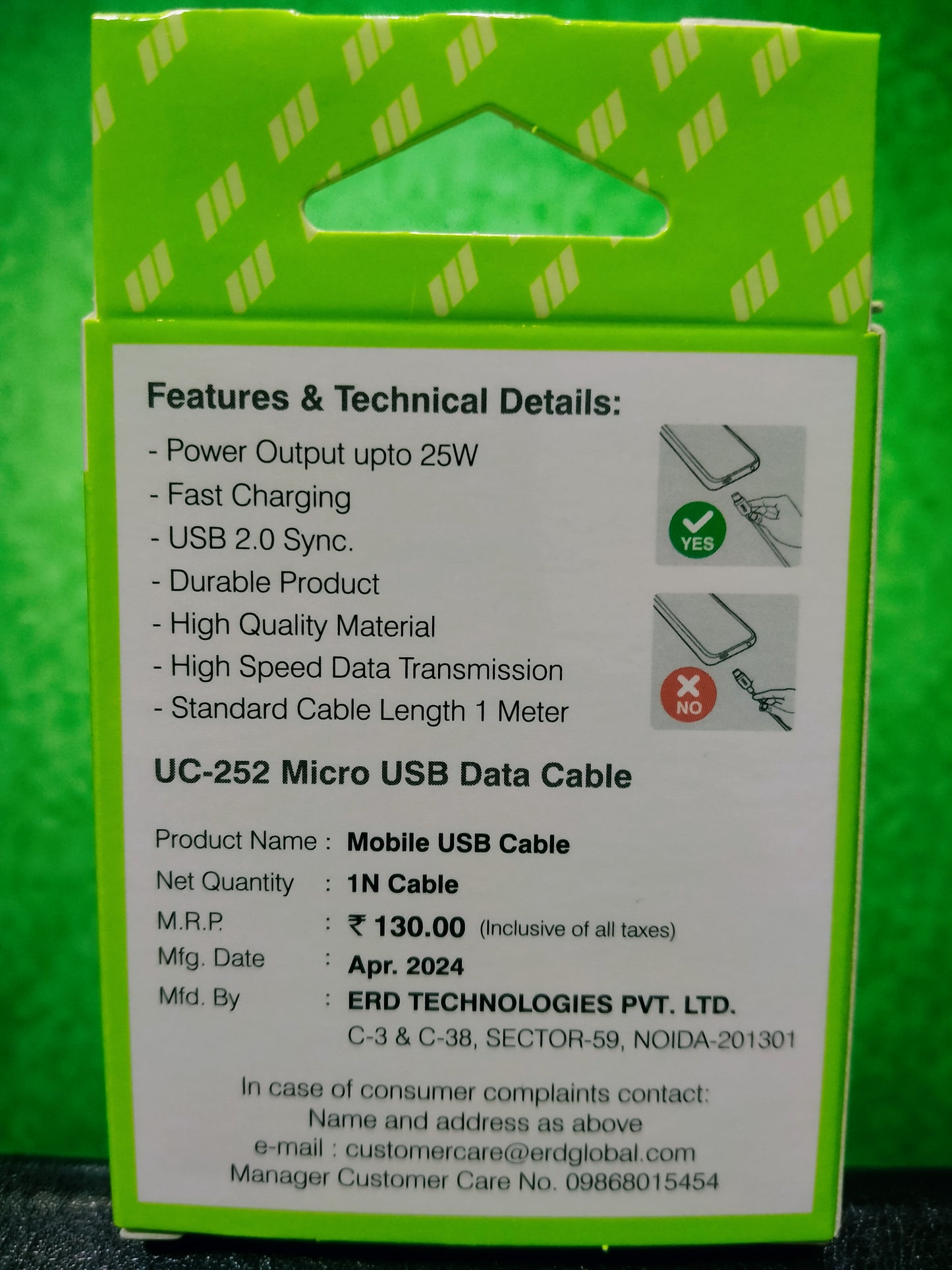 ERD UC-50/UC-252 Micro USB/V8 Cable