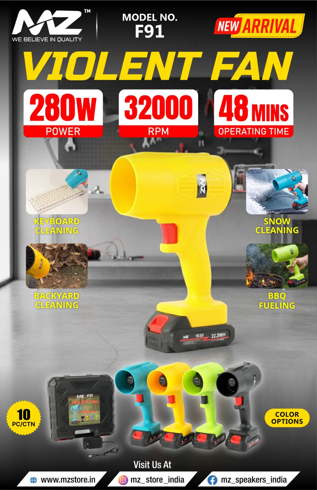 MZ F91 (RECHARGEABLE VIOLENT FAN) Ultra High-Speed Fan