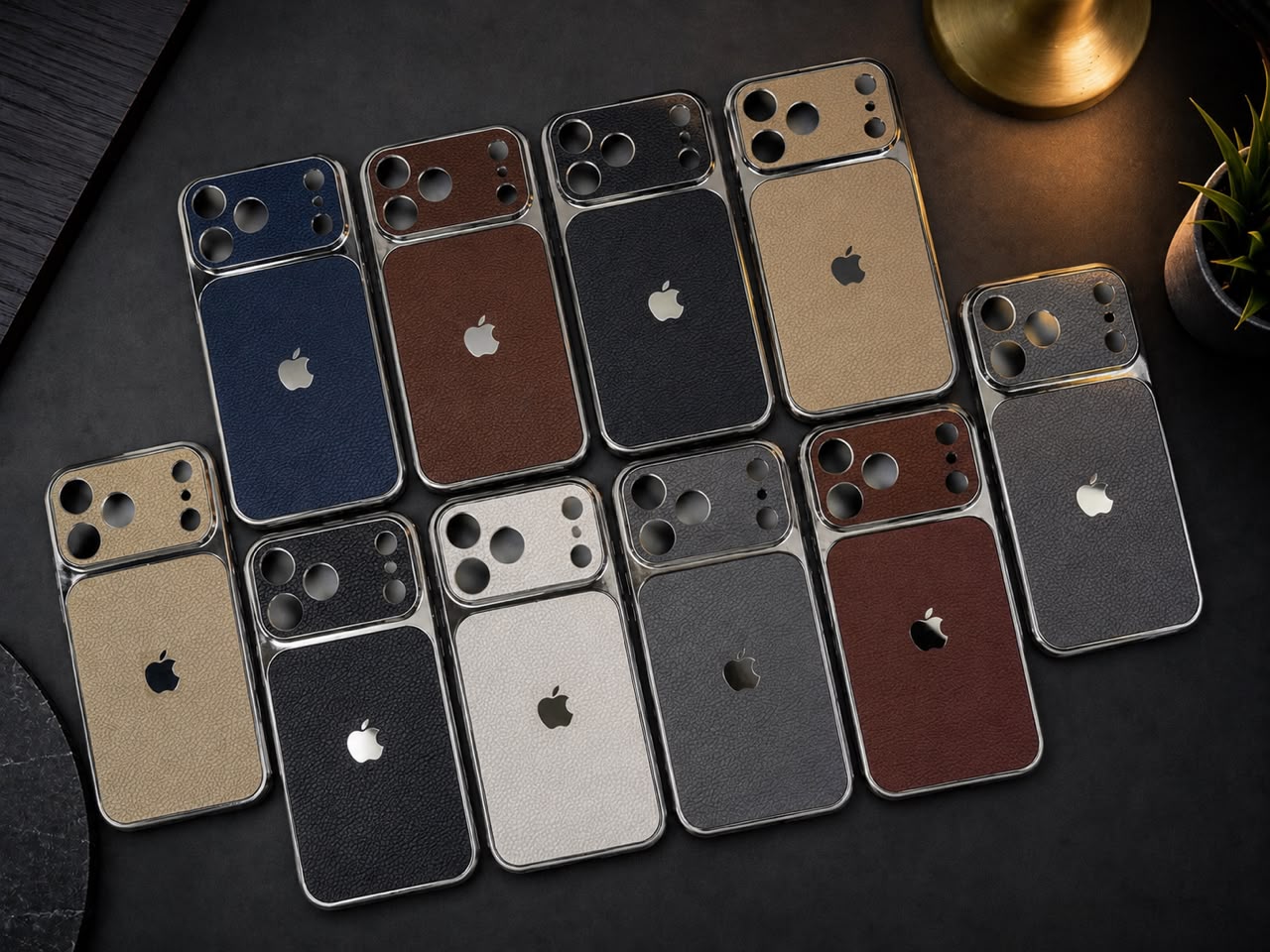 LUXURY IPHONE CHROME CASE WITH APPLE LOGO COVER