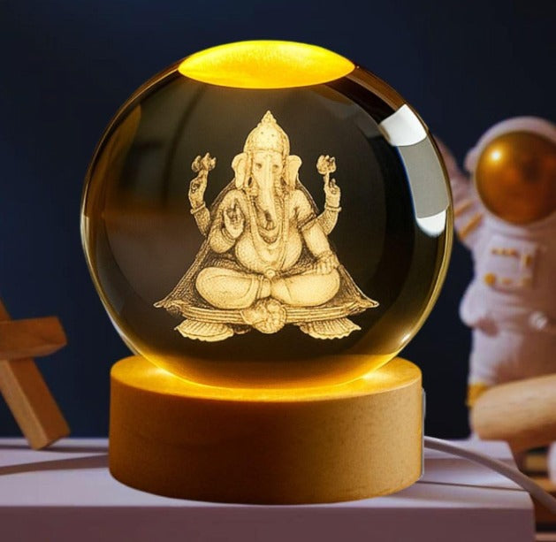 Crystal Ball Lamp Laxmi ji & ganesh ji
