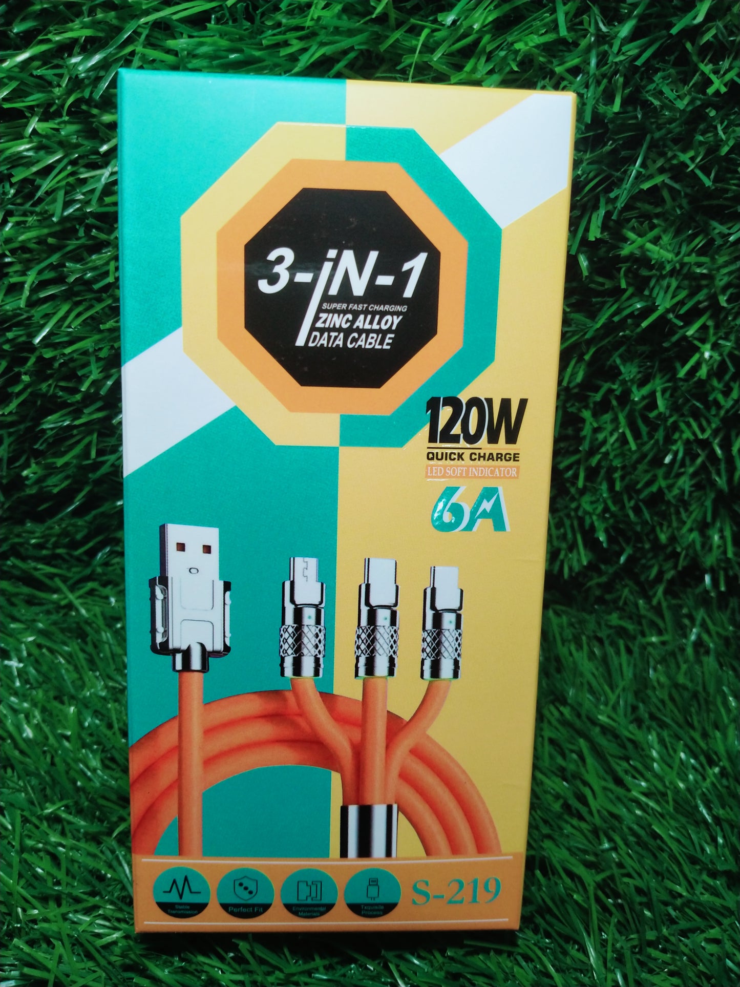 120W,6A, 3in1 ,led flash,metal braided cable