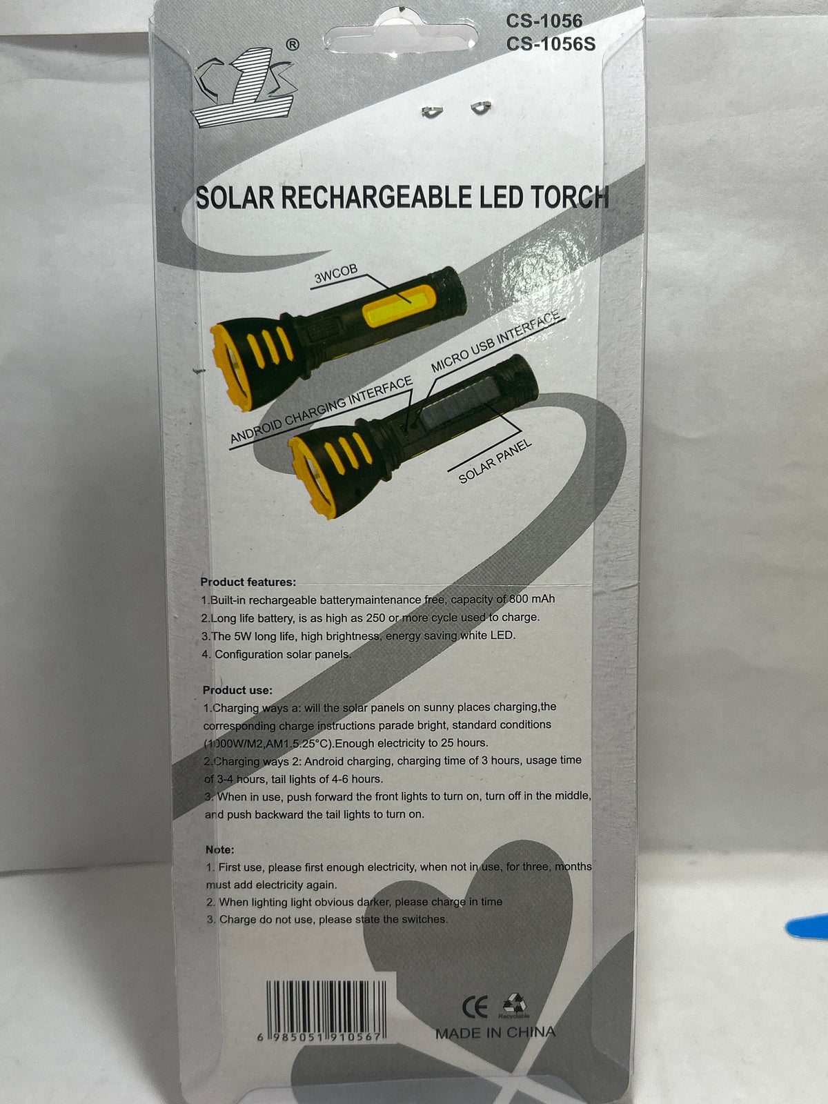 Solar Cs-1056 Rechargeable Led Torch