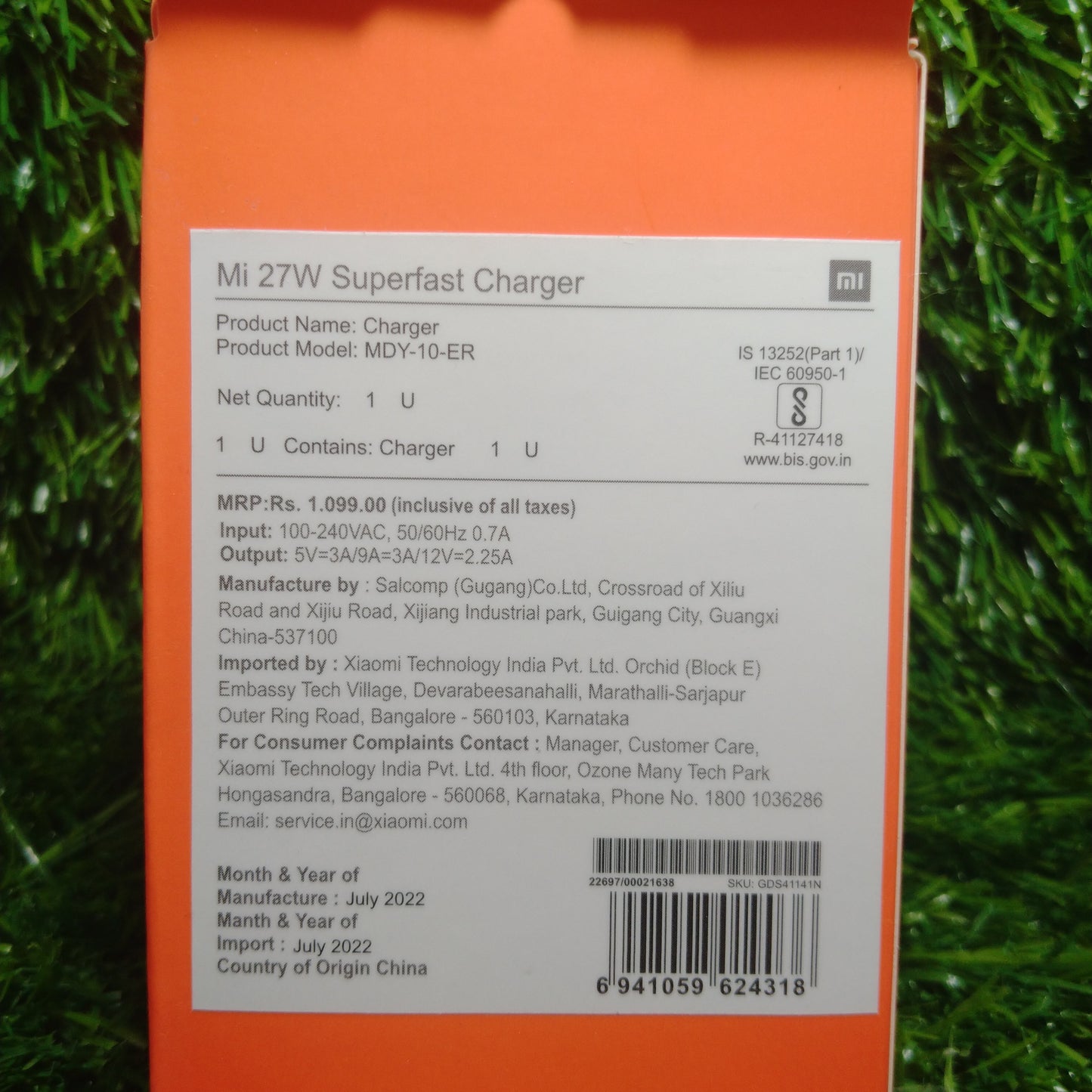 MI 27W super fast Usb charger 2.25A