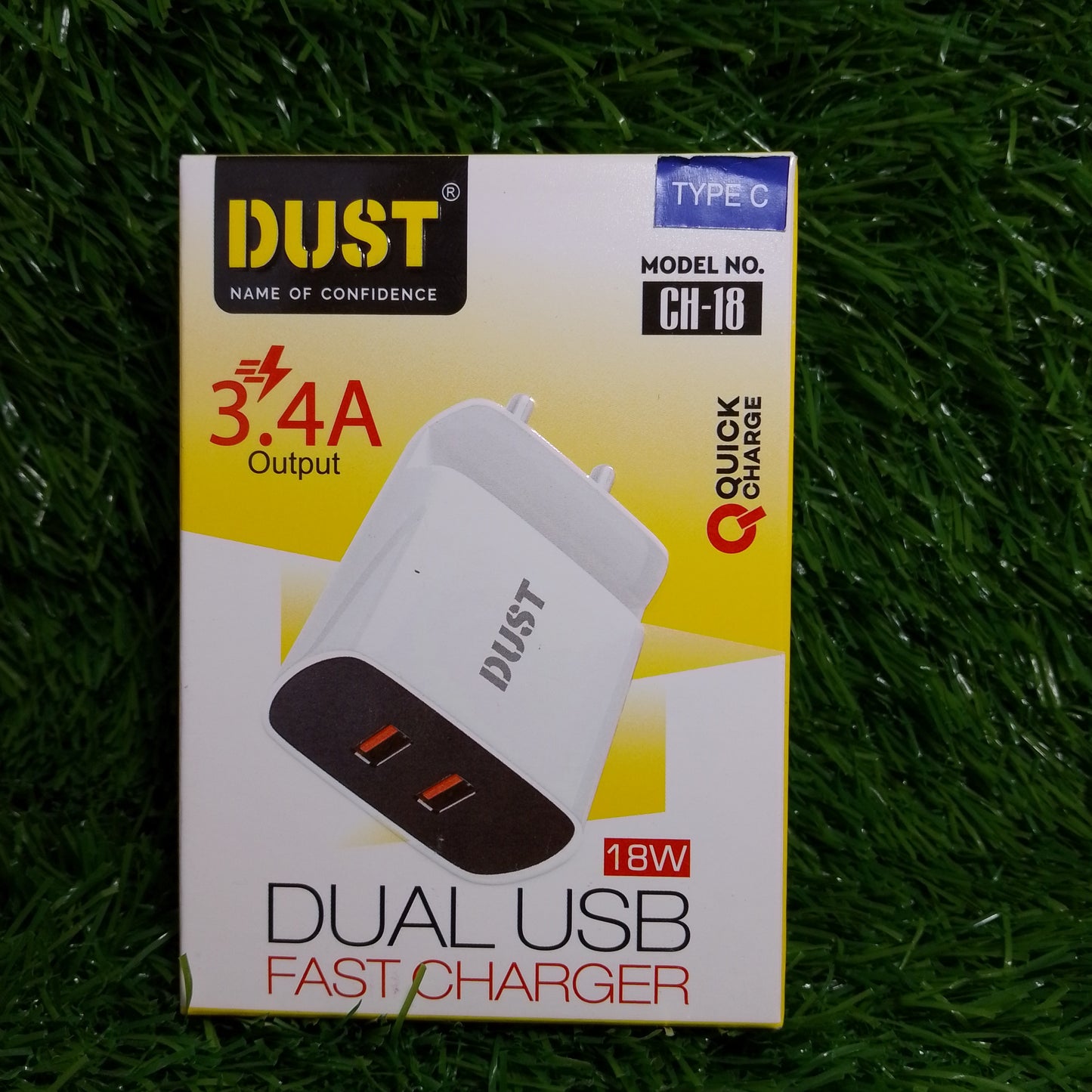Dust CH-18 3.4A dual usc charger,cable type C,(1 steel bottle free on 10 pc purchase)