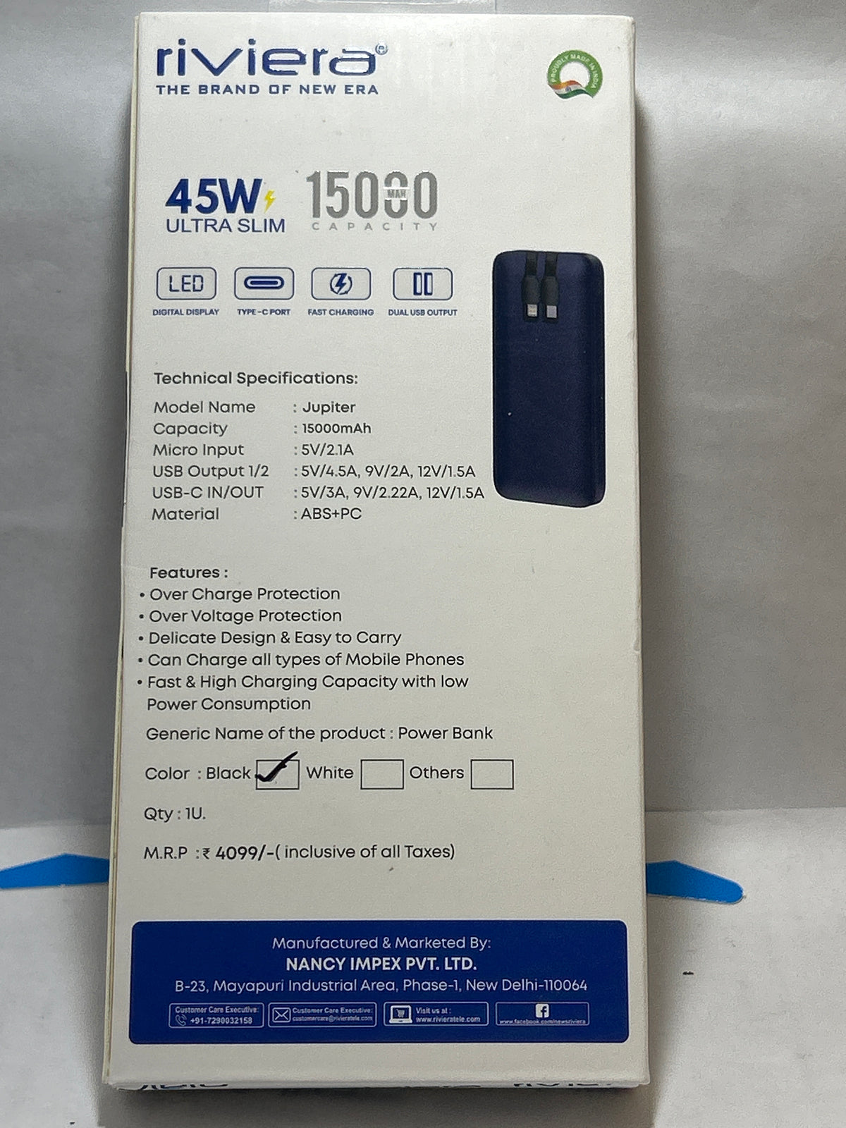 Rivira Jupiter 45W Ultra Slim 15000Mah Power Bank