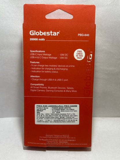 Globstar PBG-640 POWER BANK 20000MAH White/Black
