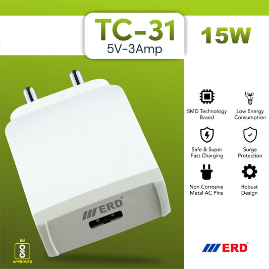 ERD TC-204/TC -31 CHARGER+USB C WHT 15W