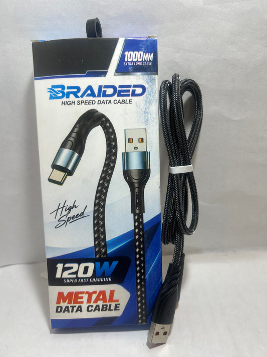 120W Braided Metal Type C Data Cable