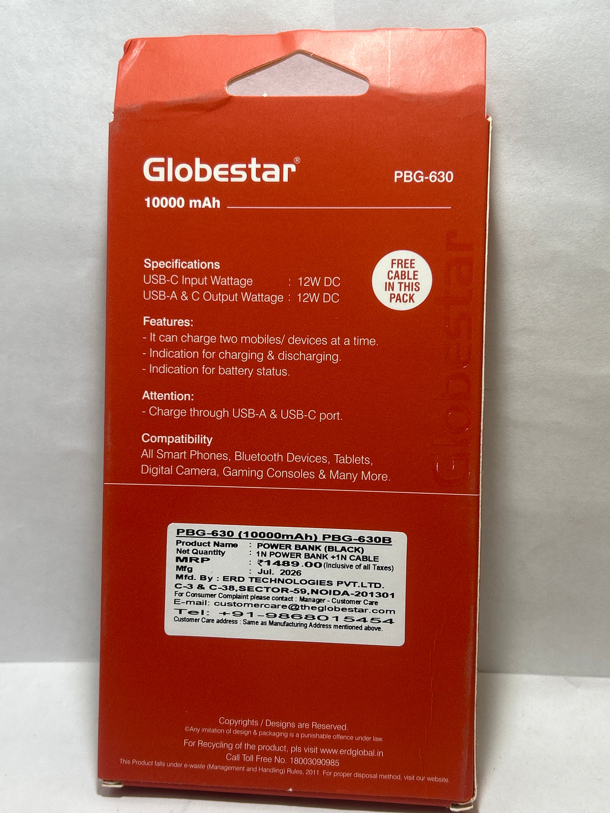 Globstar PBG-630 POWER BANK 10000MAH BLACK / White