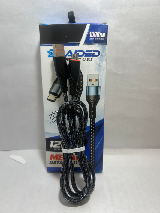 120W Braided Metal V8 Data Cable