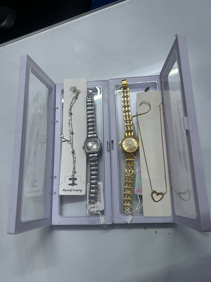 Luxury Gold And Silver Chain Watch with Pendant Set for Women