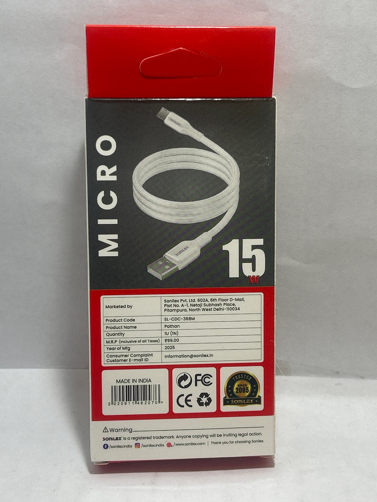 Sonilex Phatan 15W Micro USB V8 Cable