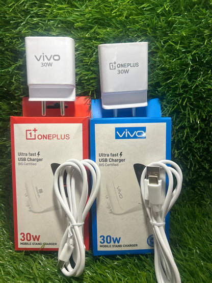 Oppo, Vivo, Mi, One+ 30W/33W Dual USB V8 Mobile stand Charger