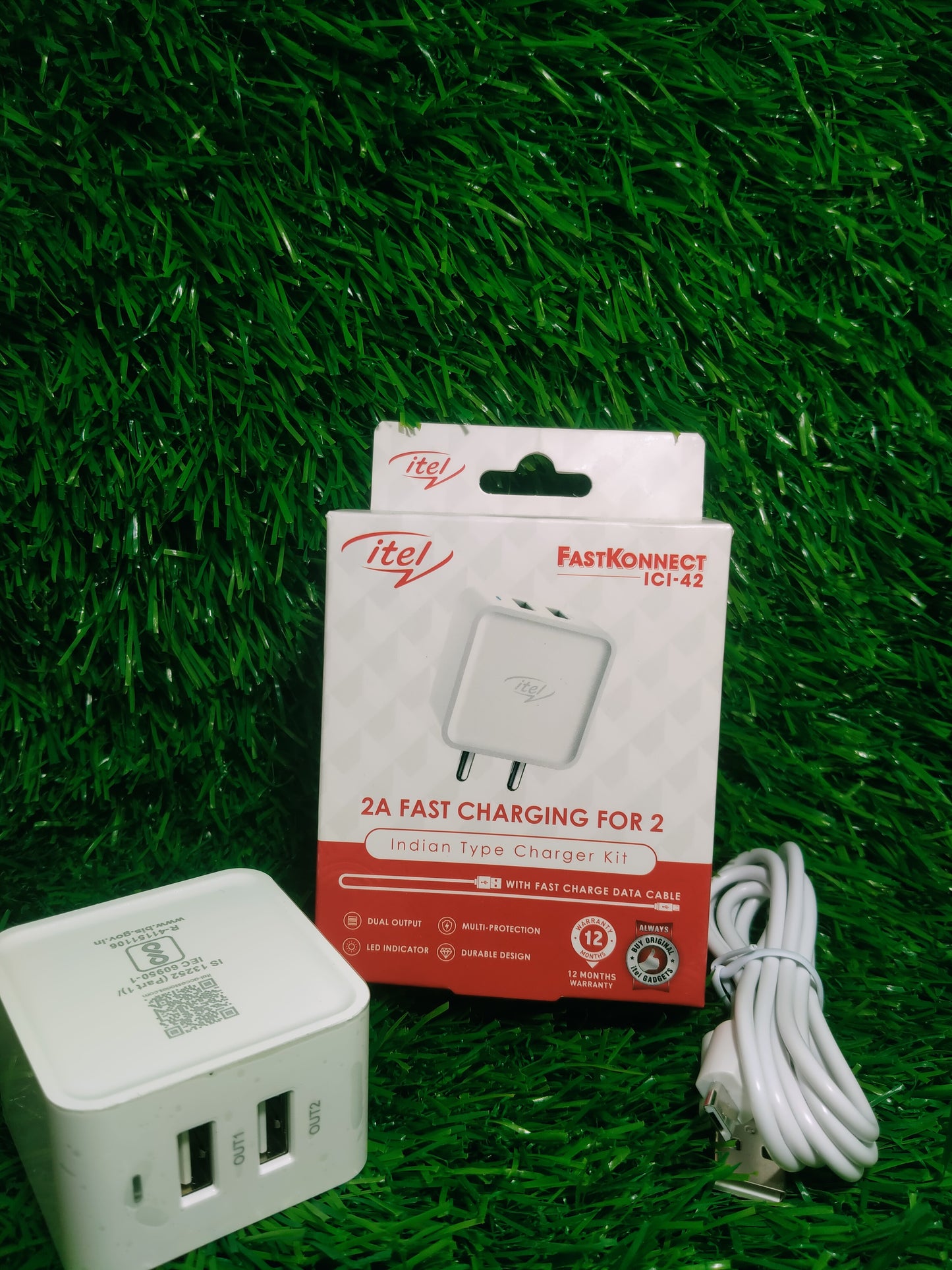 itel ici-42 dual usb charger,microusb cable, 2A