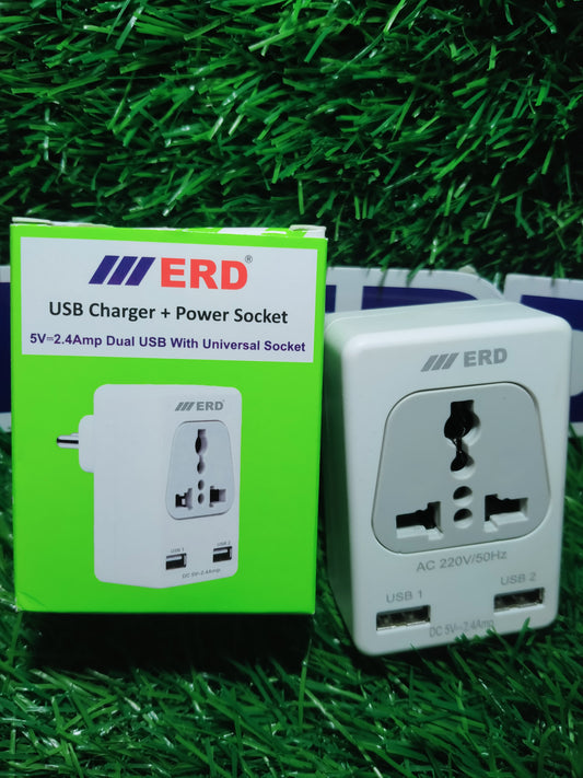 ERD EB-12 l,2.4A DUAL USB charger + power socket