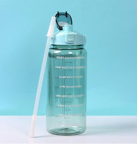 2LTR Capacity Belt Straw Transparent Motivational Water Bottle