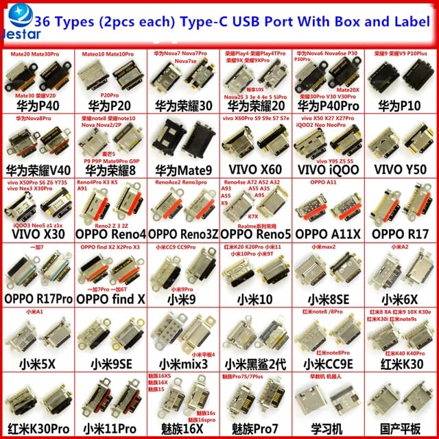 Charging Port Mobile Charging Connector Types 25 Kinds 50 PCS