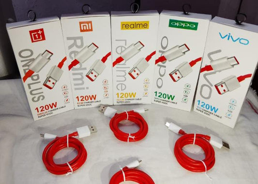 One+, Oppo, Vivo 120W/6mm Super Vooc RED Type C Cable