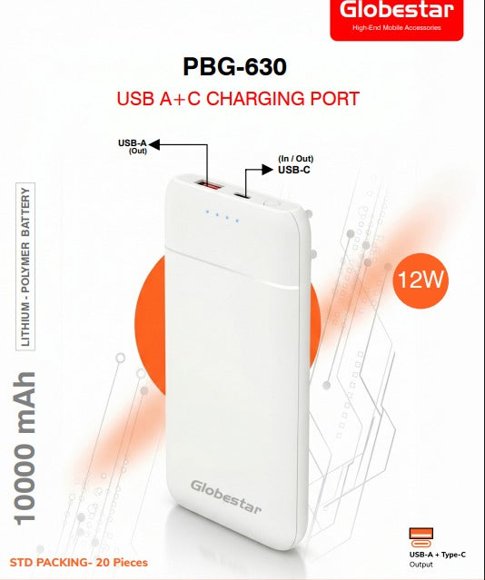 Globstar PBG-630 POWER BANK 10000MAH BLACK / White