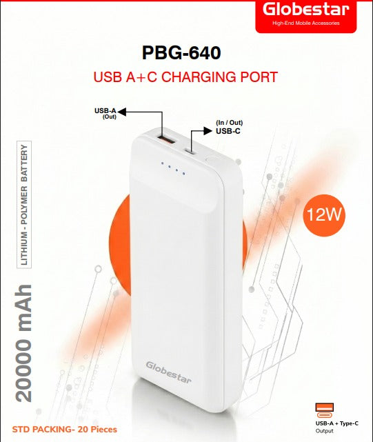 Globstar PBG-640 POWER BANK 20000MAH White/Black