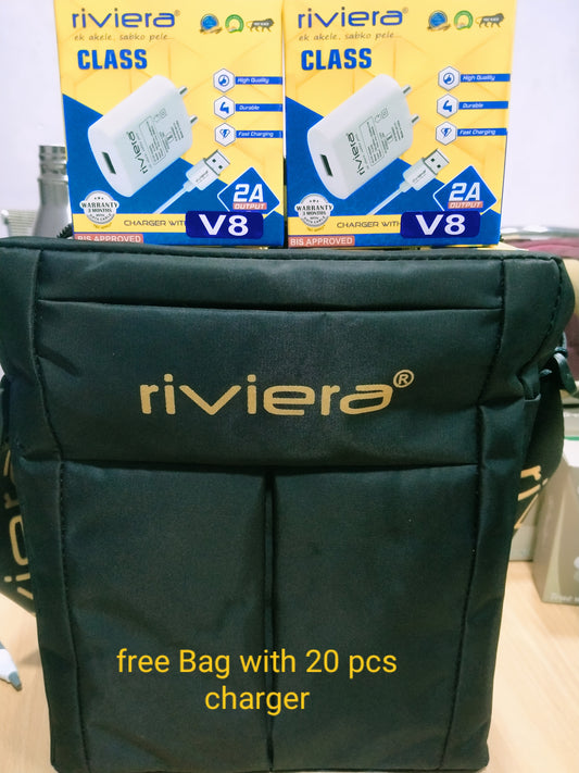RIVIERA CLASS V8/micro, 2A charger- cross bag free on 20 pcs charger