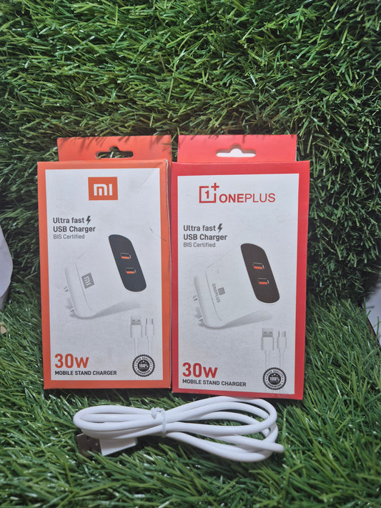 Oppo/ Vivo/ Realme / One+ 33w Doul USB V8 Charger with Cable