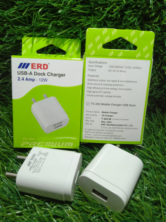 ERD TC-24/TC- 203 /2.4Amp, 12W charger With Type C Cabe