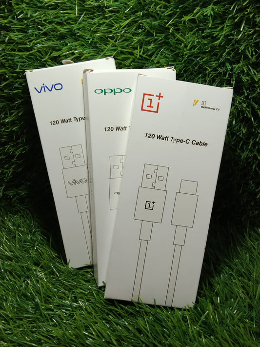 One+, Oppo, Vivo 120W/6mm Super Vooc White Type C Cable
