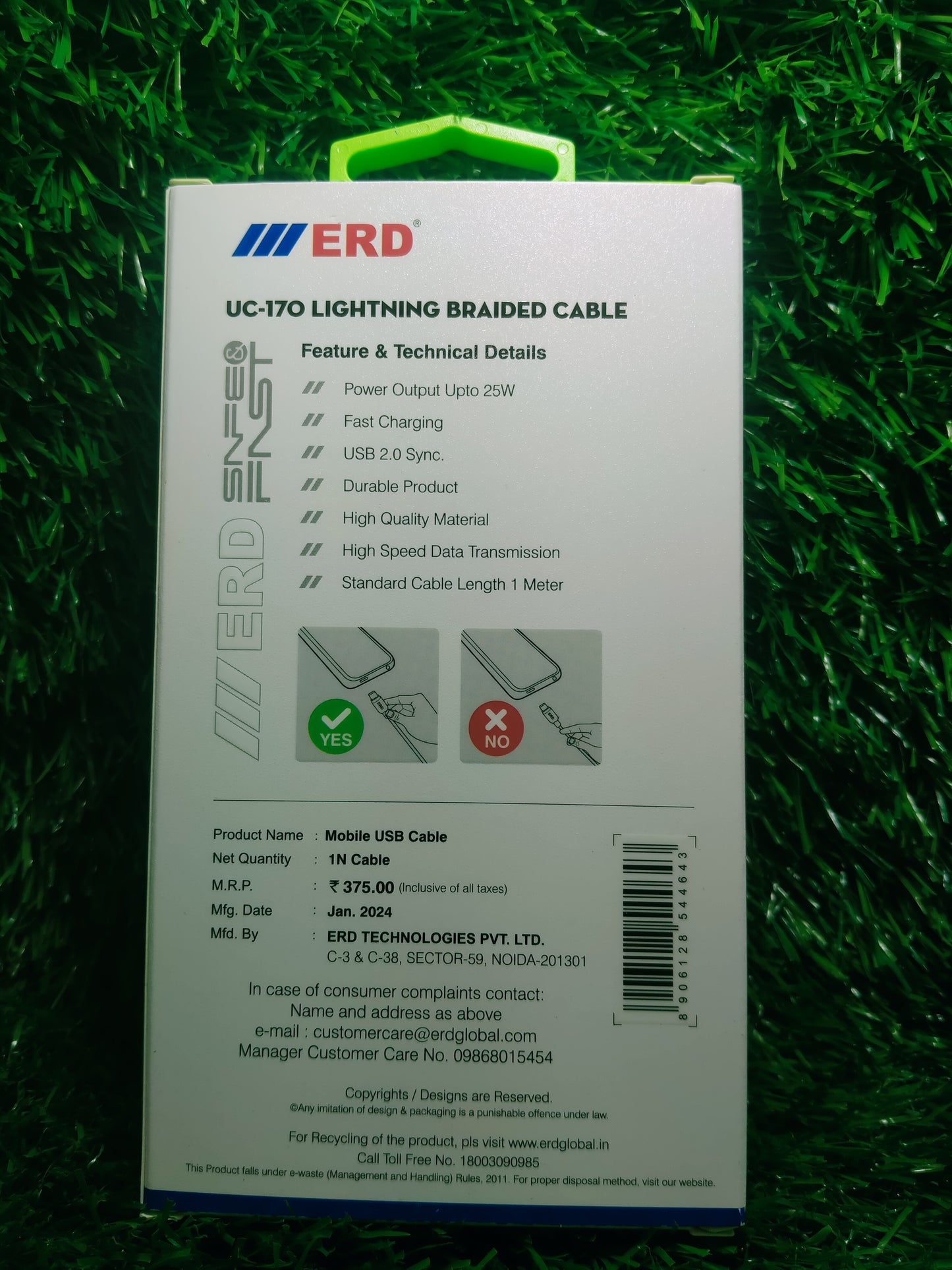 ERD UC-170 BRAIDED USB TO IPHONE CABLE 25W