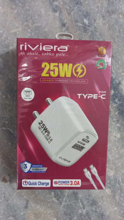 Riviera 25W PD 3.0A Charger With Type C Cable