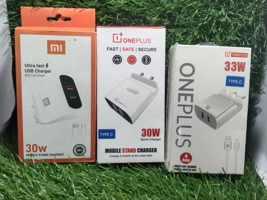 Oppo, Vivo, Mi, One+ 30W/33W Dual USB Type-C Mobile stand Charger