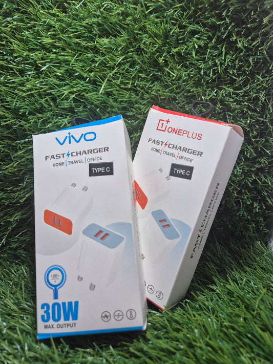 Oppo, Vivo, Realme ,One+ 30w Doul USB Type C Charger with Cable
